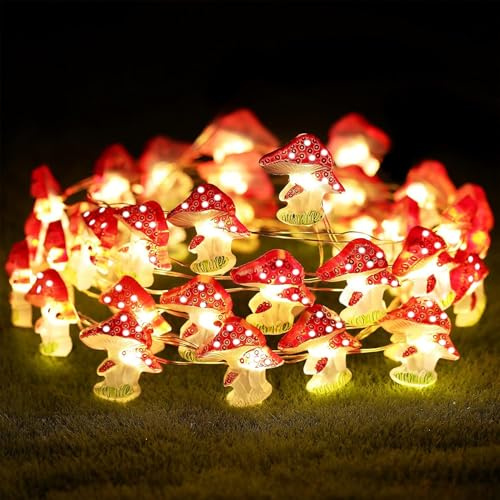 Sunshine smile LED Pilz Lichterkette,2M 20 LED Leuchtpilze Lichterkette Batteriebetrieben,Mushroom Lichterkette,Pilze Lampe Pilz Deko Gartendeko,Pilz Deko Lichterkette Innen Außen Batterie,für Garten