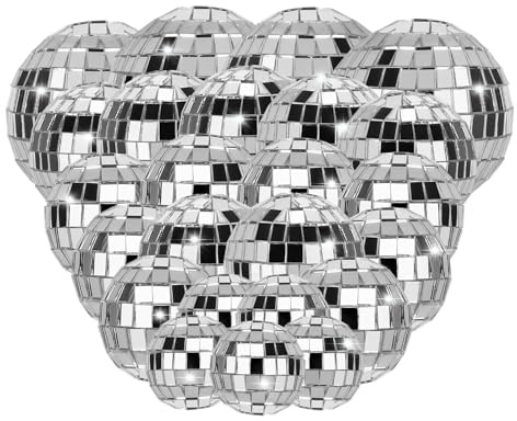 48 Stück Discokugel Klein 5/4/3/2 cm Mini Discokugel Silber | Langlebige Hochwertige Mirror Design Disco Kugel für Discokugel Deko Kuchen Dekoration Party Bar Urlaubsdekoration