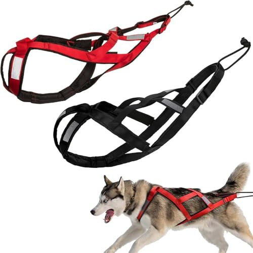 X Back Mushing Husky-Geschirr für Schlittenübungen, Fahrradfahren, Skijoring, Canicross, Roller, große Laufhunde, Schwarz und Rot, M-XL (Schwarz, L)