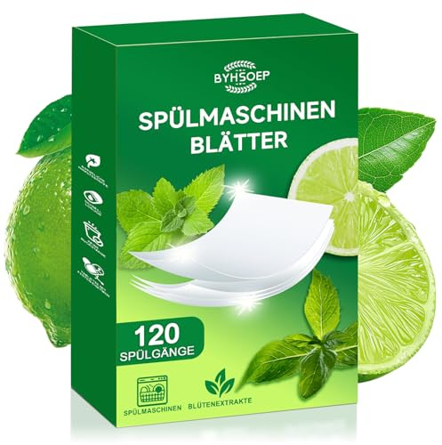 Spülmaschinen Blätter,120 Stück Natürliche Spülmittel Streifen,Spülmaschinenblätter,Leistungsstarke Reinigung für die Spülmaschine,Plastikfrei,Praktisch & Effektiv