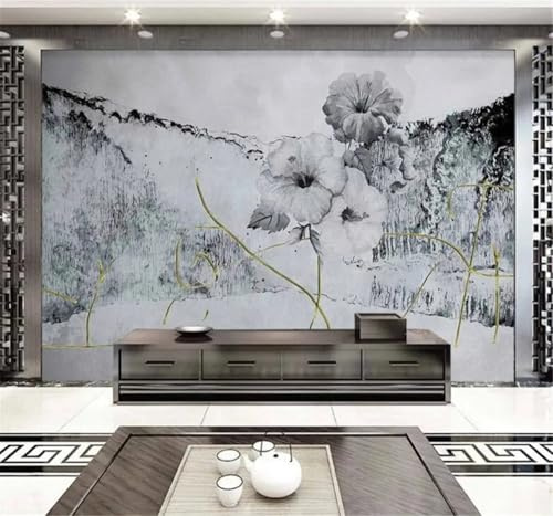 Tzxztt Abstract Hand Painted Ink Wash Flowers Art Modern 3D Wallpaper Premium Textured Silk Neutral Tones Material Ideal for Living Room Bedroom-400cm×280cm