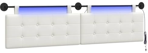 vidaXL Hängendes Kopfteil Mit LED Licht Weiß Kunstleder, Elegantes, modernes Kopfteil, stylische Wandmontage, Flexibles Design, platzsparend, gemütliche Rückenlehne