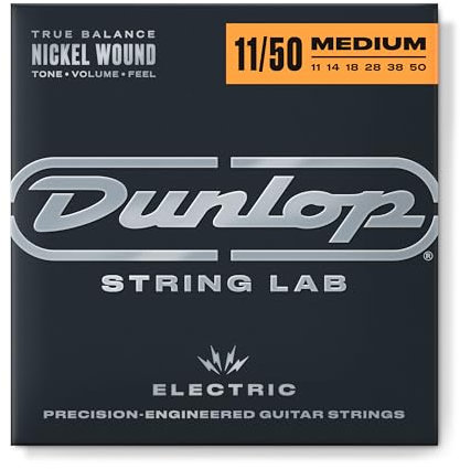 DUNLOP - DEN1150 NICKEL PLATED STEEL, MEDIUM HEAVY, SET/6, Corde per Chitarra Elettrica in Acciaio Nichelato, Scalatura: 11 - 14 - 18 - 28 - 38 - 50, Set singolo