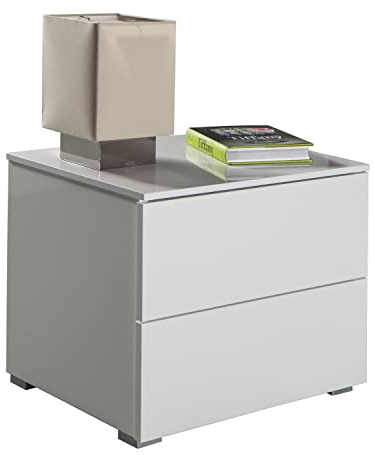 COMPOSAD | Table de Chevet de la Ligne PRIVILEGIO avec 2 Tiroirs sans Poignées, Table de Chevet Blanc Chambre, Dimensions (LxHxP) 55x44x44 cm, Blanc Laqué,Fabrique. en Italie