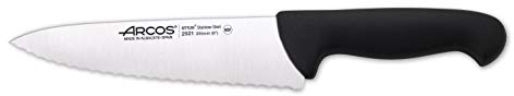 Arcos Serie 2900 - Cuchillo Cocinero - Hoja Serrada de Acero Inoxidable NITRUM de 200 mm - Mango inyectado en Polipropileno Color negro