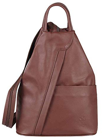 OBC Made in Italy Damen echt Leder Rucksack Lederrucksack Tasche Schultertasche Ledertasche Daypack Backpack Handtasche Nappaleder (Schokobraun)