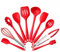 10 Stück Küchenhelfer Silikon Set Enthält 2xSchaber Kochlöffel Suppenkelle Pfannenwender Spaghettikelle Servierlöffel Schneebesen Grillzange Silikon Pinsel (10 Stück Rot)