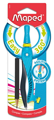 Maped - Compas Scolaire Kid'Z 360° Agility - Compas Enfant pour Débutants - à Partir de 6 ans - avec Bague Adaptateur - Coloris Aléatoire Bleu Ou Rose