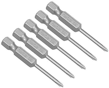 sourcing map 5 Pcs 2.5mm PH0 Magnetic Phillips Screwdriver Bits, 1/4 Inch Hex Shank 2-inch Length S2 Power Tool