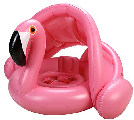Baby Pool Float with Canopy,Flamingo Inflatable Swimming Ring,Infant Pool Floaties Sunshade Toys for Baby Girls Boys Toddlers Pink