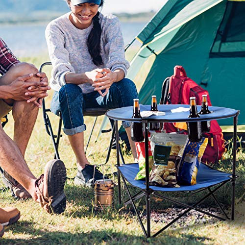 Wakeman Outdoors Camp Table-Round 2-Tier Folding Table with 4 Cupholders and Carrying Bag-for Camping, Beach, Picnic, Sporting Events, and More