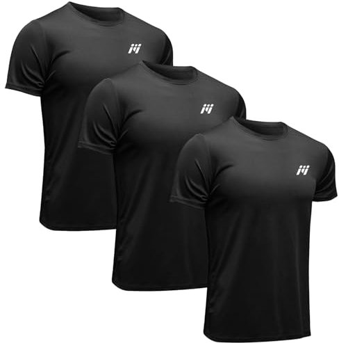 MEETWEE Sportshirt Herren, Laufshirt Kurzarm Mesh Funktionsshirt Atmungsaktiv Kurzarmshirt Sports Shirt Trainingsshirt für Männer, Schwarz+schwarz+schwarz, L