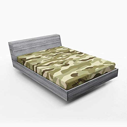 Lunarable Camo Spannbetttuch, klassisches Camouflage-Muster, Einfachheit in Grüntönen Grafik, weicher dekorativer Stoff, Bettwäsche, rundum elastische Tasche, volle Größe, Rehbraun