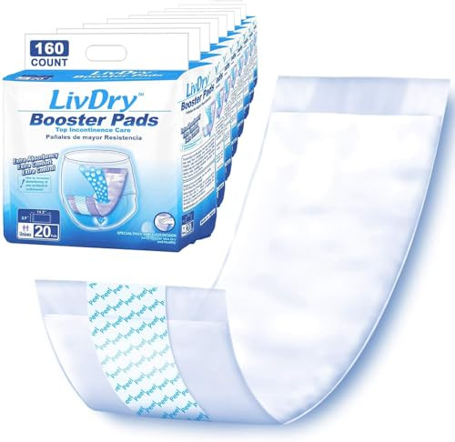 LivDry Inkontinenz-Einlagen, Verwendung mit Windeln für Erwachsene für Damen und Herren, extra Komfort, Weichheit, Einweg-Einlagen (160 Stück, normale Länge)