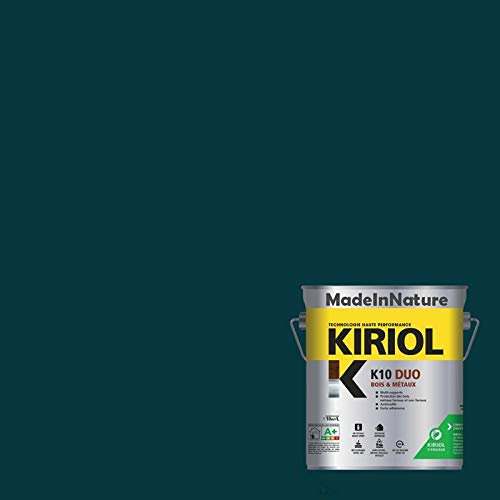 Peinture Bois et Métaux, Sous couche et Finition, Antirouille, sur Fer, Acier Galvanisé, même rouillés, très opacifiant, de MadeInNature (0.75 litre pour 10 m², soit 5 m² pour 2 couches, RAL 6004)