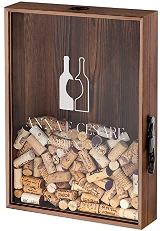 Maverton Raccogli tappi di sughero o birra - con stampa personalizzata - in legno - cavatappi per vino e birra con un coltellino - scatola porta tappi - idee regalo - infinito