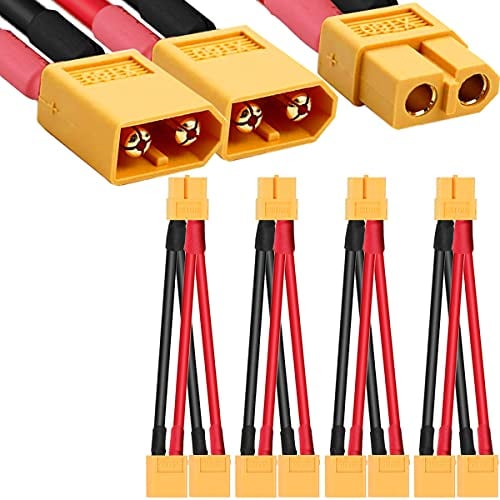 Xiatiaosann XT60 Stecker Parallel Batterie Anschlusskabel RC Batterie Adapter, 4 Stücke 2 Male to 1 Female Plug Extension Y Splitter Cable for RC Multicopter Quadcopter
