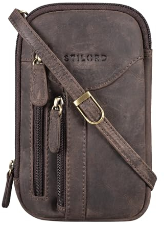 STILORD 'Lane' 3-in-1 Handy Umhängetasche Gürteltasche Handgelenktasche Leder Brustbeutel für Smartphone Kleine Crossbody Bag Vintage Echtleder, Farbe:dunkel - braun