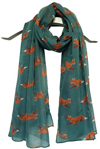 GFM Schal mit Tiermuster, Fuchs Füchse, FX-10-TLHR-Teal Green, 42