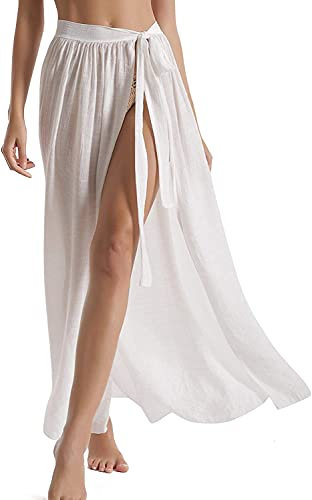 JFAN Donna Pareo Elegante Chiffon Cover Up Wrap Sarong Spiaggia Lato Aperto Copricostumi Taglia Unica Bianco