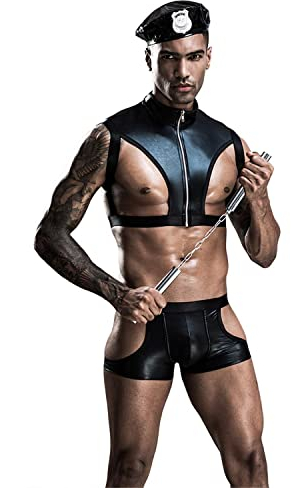 SMGZC Männer Rollenspiel Sexy Latex Kostüm Outfit Polizist Uniform Kleidung Set Sexy Dessous-Kostüm