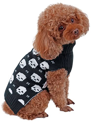 CuteBone Halloween-Hundepullover für kleine Hunde, Schädel, gestrickt, für Haustiere, Winterkleidung, Pullover, Warmer Strick mit Leinenloch DS35S-DE