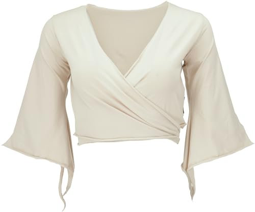 GURU SHOP Elfen Top aus Bio-Baumwolle, Top Goa-chic, Yoga Wickeltop - Sand, Damen, Size:L