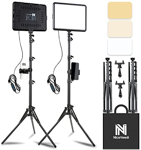 Kit di 2 Luci Video a LED, Luce da Studio Dimmerabile 2800-6500K Kit con Supporto per Treppiede e Supporto per Telefono, Luce Flusso da 185,4 cm per Fotografia Foto di Prodotti, Personaggi, Youtube