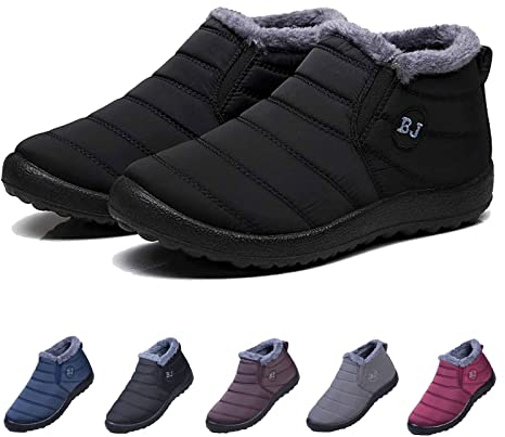 HIDRUO Boojoy Winter Boots, Winter Warm Anti-slip Ankle Booties, Waterproof Slip on Outdoor Fur Lined Snow Shoes for Women (43, Black)