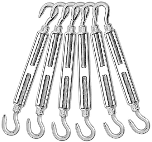 Jamiikury 6PCS M10 Hook & Hook Turnbuckle 304 Stainless Steel Turnbuckle Wire Rope Tension Heavy Duty Turnbuckles for Cable Railing Wire Rope Hardware Kit (M10, Hook & Hook)