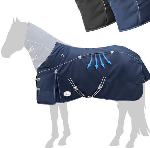 Esposita Airflow Outdoordecke Winterdecke mit 300g Füllung Thermodecke Outdoordecke Paddockdecke Champion Edition optimales Klima ohne Hitzestau 100% wasserdicht Pferdedecke 135cm 300g Füllung Navy