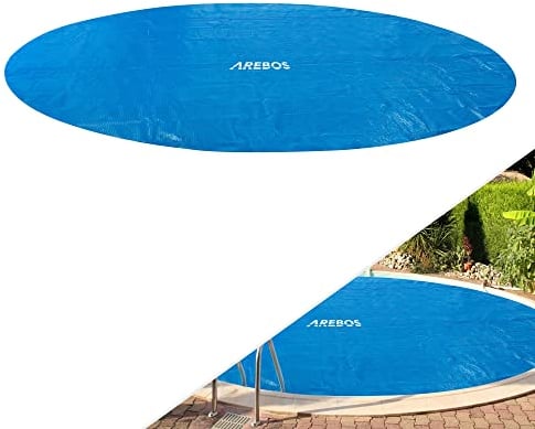 Arebos Folio/Cubierta Solar Piscina | Cubierta Solar Redonda Ø 4,57 m Azul | Lona Solar Espesor 120 µm | Rollo Solar Recortable | Calefacción Piscina para Calentar Agua | Lona Solar Piscina