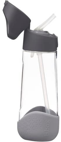 b.box Kinder-Wasserflasche, 590 ml, Tritan-Trinkflasche mit Strohhalm, für Schule, Kita, Reisen, mit einfachem Dreieck-Design, auslaufsicherer Deckel und Griff, BPA-frei, spülmaschinenfest (Graphit)