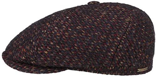 Stetson Tuckmill Wool Flat Cap Mehrfarbige Schirmmütze Klassisch Made in Germany Herren Herbst Winter dunkelblau-rot 60 cm