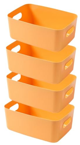 EURXLQ 4 Stück Aufbewahrungsbox Kunststoff Aufbewahrungskorb mit Griffen Eingedicktes Badezimmer Organizer Küchenschrank Körbe Aufbewahrung Kunststoffbox für Badezimmer Küche (Gelb, 25×18×10 cm)