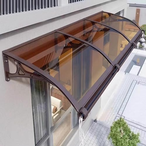Vordach für Haustür mit Großem Waschbecken,Entwässerung auf Beiden Seiten,Sonnenschutz Pultbogenvordach,Regenschutz Rundbogenvordach,braune Polycarbonat Garage Eingangsmarkise (80x240cm/31 x94)