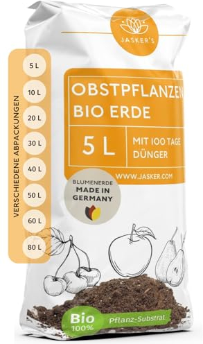 Bio Erde für Obstpflanzen & Obsterde 5 L - Pflanzerde mit 30% weniger Torf - Universalerde - Obst Erde - Erde für Apfelbaum, Kirschen und andere Obstbäume - Erde Garten