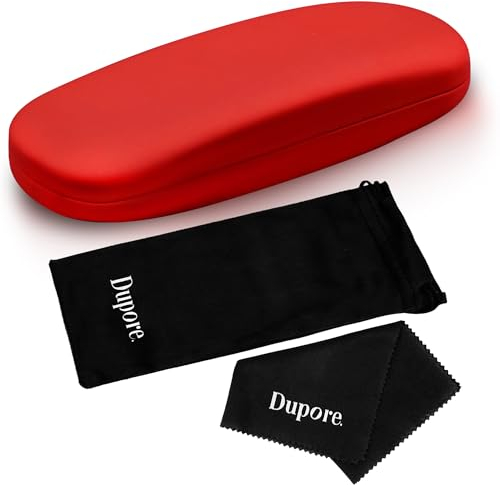 Dupore. Premium Brillenetui Hardcase für den optimalen Schutz Ihrer Brille - Brillen Etui Damen und Herren - Hartschale Brillenetui Rot + Brillenhülle + Mikrofasertuch