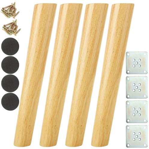 CYEER 4 PCS Wooden Furniture Legs 30cm, Angled Wooden Table Legs, Solid Round Table Feet Sofa Legs Chair Legs Cabinet Legs Wood Replacement Feet for Couch Armchair Cabinet Table