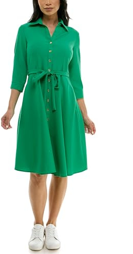 SHARAGANO Women's Button Front Pleated Shirt Dress Casual Dress