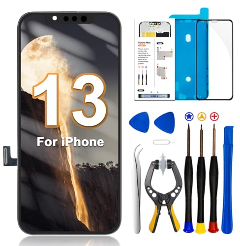 Dinow für iPhone 13 Display COF, 6.1 Bildschirm für iPhone 13 Full HD 3D Touch Digitizer, Display Reparaturset für iPhone 13 mit Modell A2482, A2631, A2634, A2635, A2633,mit Reparatur-Werkzeug-Set