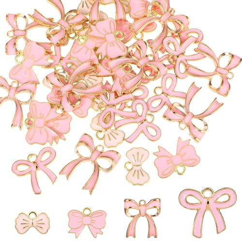 JIEYAO Ciondolo Con Fiocco In Smalto, 40pz Ciondoli Con Fiocco In Smalto Smaltato Set 4 Ciondoli Carini Rosa Stile Bulk Ciondolo In Lega Dorata Donne Collana Orecchino Bracciale Artigianato Fai-Da-Te