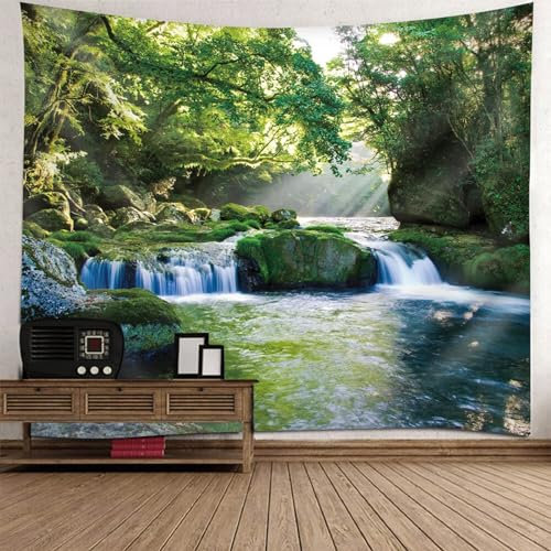 Mesnt Wandteppich Natur XXL, Wasser und Baum natürliche Landschaft Tapisserie Wandbehang für Wohnzimmer Schlafzimmer Wohnheim Wanddeko, 260x240cm