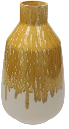 Keyhomestore - Amphore Vase in Ockergelb, aus Keramik, groß, Durchmesser 20 cm, Höhe 35 cm, ideal als Innendekoration für Möbel und Regale, Pflanzgefäß und Blumen.