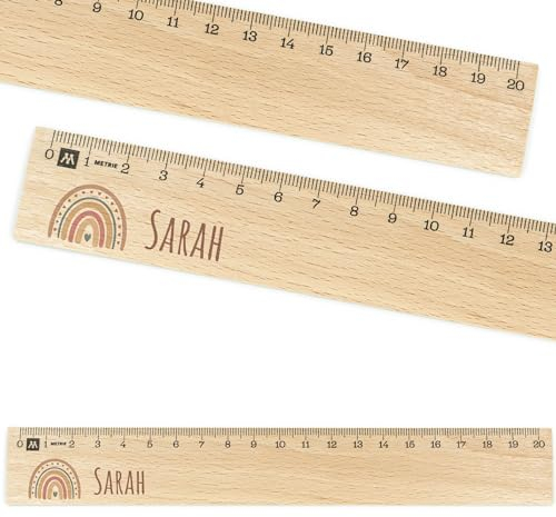 Lineal personalisiert für Kinder 20cm aus Holz - UV-Druck- Lineal mit Namen - Geschenkideen Schultüte - Geschenke für die Einschulung und Schulstart - Schulbedarf Junge/Mädchen - Regenbogen