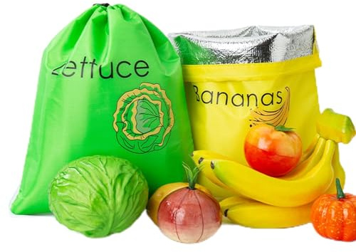 2 Stück Aufbewahrungsbeutel für Bananen und Salate – verlängert die Lebensdauer der Bananen – hält das Klima des Kühlschranks – der Reifeprozess wird reduziert – 28 x 39 cm, mehrfarbig, Se référer au