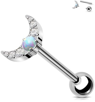 Jewseen Titan Tongue Piercing Bar Mond Zunge Barbell 14G Opal Tongue Bars CZ Zunge Ring Intern Gewinde Zungenpiercing Barbell