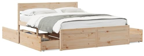 ZEYUAN Massivholzbett mit Schubladen 140x200 cm Kiefer, Bett, Jugendbett, Schlafzimmer Bett, Bed Frame - 3282348