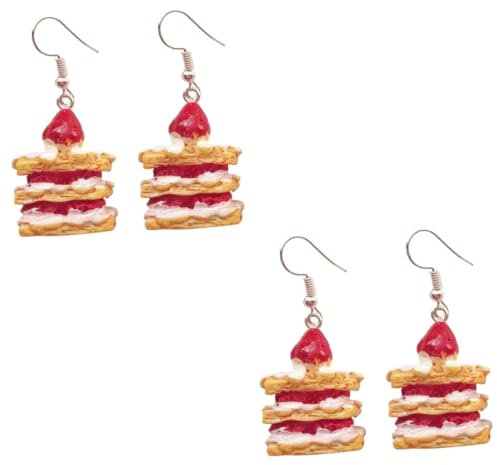 BESTYASH 2 Paar Schichttorte Ohrringe Essensgeschenke Ohranhänger Erdbeerdekor Kuchen Ohrringe Kuchen-ohr-anhänger Ohrschmuck Für Damen Lebensmitteldekor Mode-