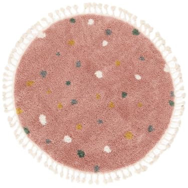RugVista Confetti Teppich, Kinderzimmerteppich, ∅ 150 cm, Rund, Kinderteppich für Kinder, Polypropylene, Spielteppich Babys Junge Mädchen, Keine schädlichen Stoffe, Rosa